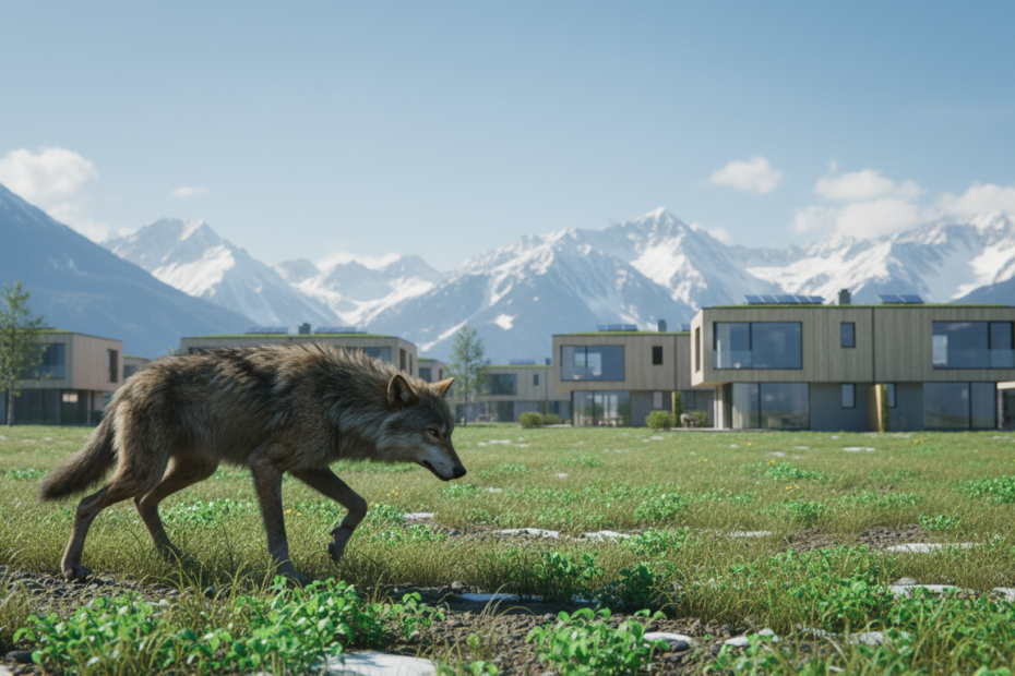 Wolf vor Siedlung